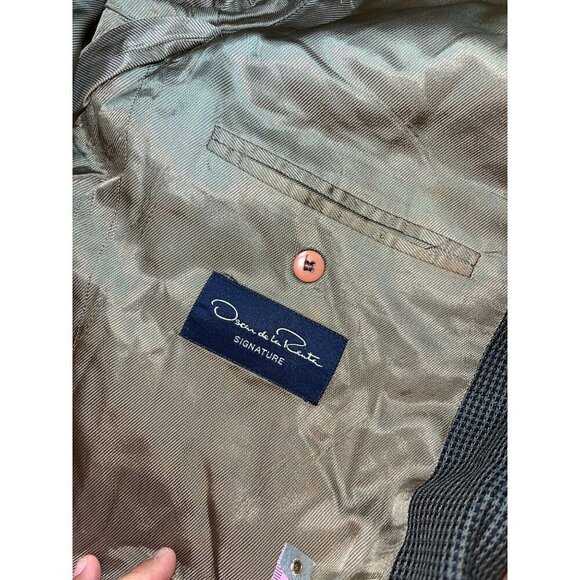 Oscar De La Renta Signature Mens Houndstooth Blazer 42R  Wool Blend - Picture 5 of 6